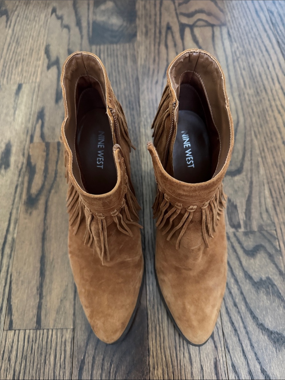 Nine West Tan Suede Fringe Ankle Boots